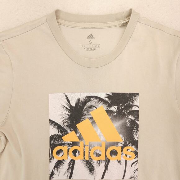 Adidas Casual Crew Neck Short Sleeve Graphic T Shirt Mens Size Small S Tan - Picture 1 of 10